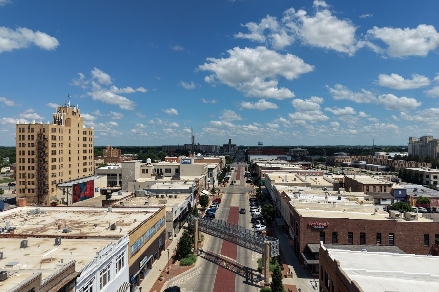 A panoramic view of downtown cityscape